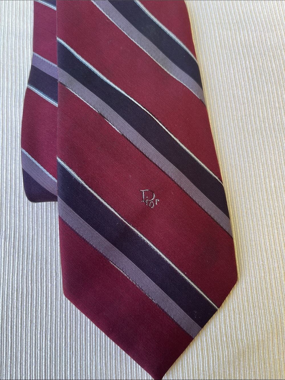 Dior Burgundy and Navy Diagonal Stripe Silk Tie 3” x 54”